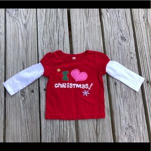 2/$10 Girls FADED GLORY Embellished I Heat Christmas 2Fer Tshirt Layered Top 12m